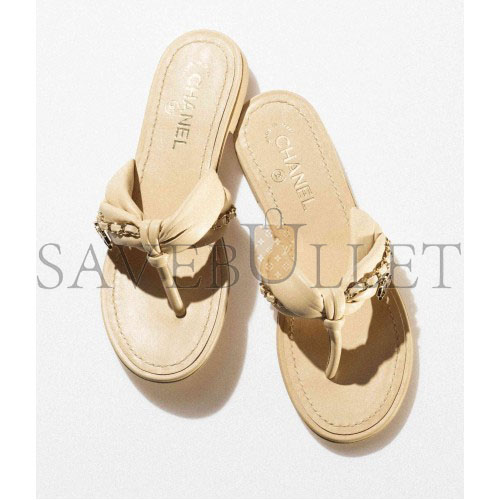 Ch*el sandals lambskin & metalbeige g38210 x56564 0n719