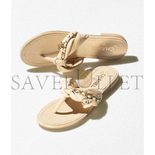 Ch*el sandals lambskin & metalbeige g38210 x56564 0n719