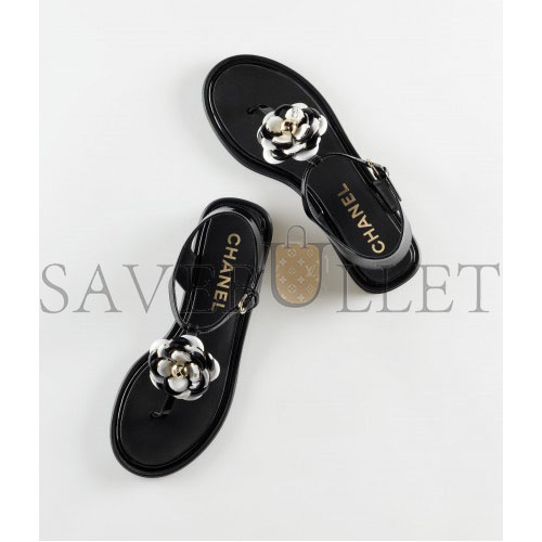 Ch*el sandals patent calfskin & metalblack g39165 x56607 k4426