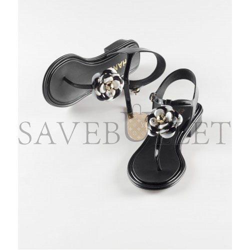 Ch*el sandals patent calfskin & metalblack g39165 x56607 k4426