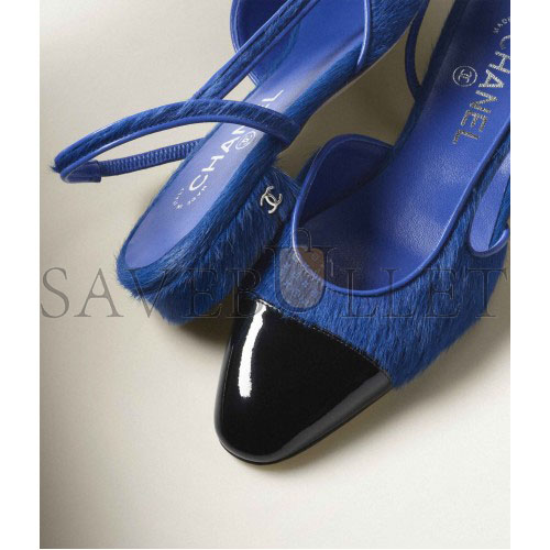 Ch*el slingbacks calfskin & patent calfskinblue & black g31319 y56101 k4871