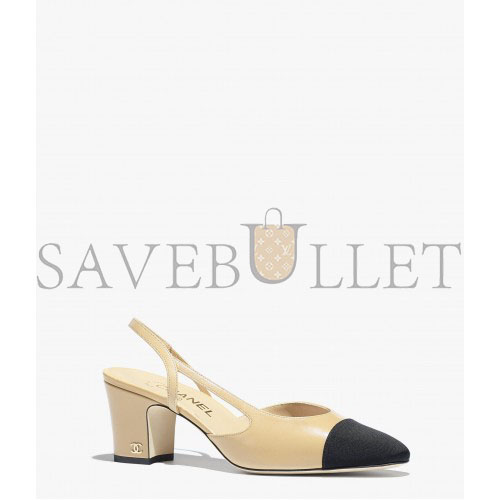 Ch*el slingbacks goatskin & grosgrainbeige & black g31318 y50006 c8378