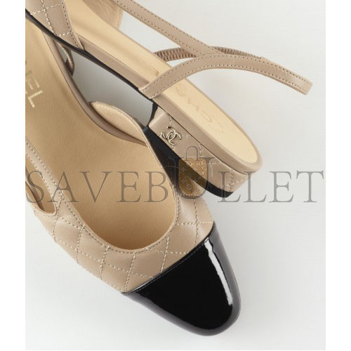 Ch*el slingbacks lambskin & patent calfskinbeige & black g39221 y55956 k4671