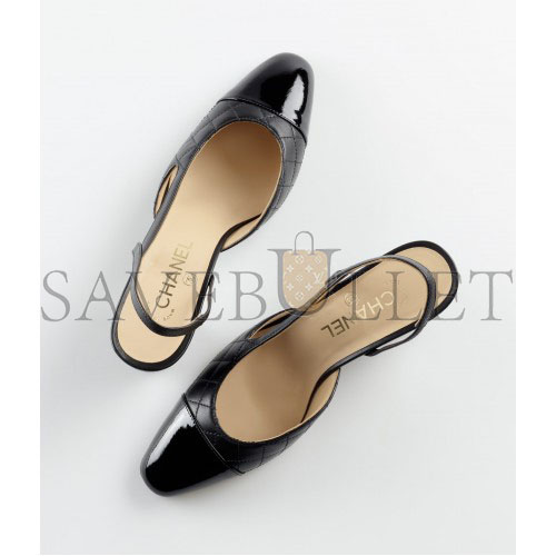 Ch*el slingbacks lambskin & patent calfskinblack g39220 y55956 94305