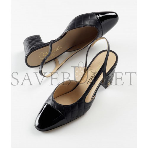 Ch*el slingbacks lambskin & patent calfskinblack g39220 y55956 94305