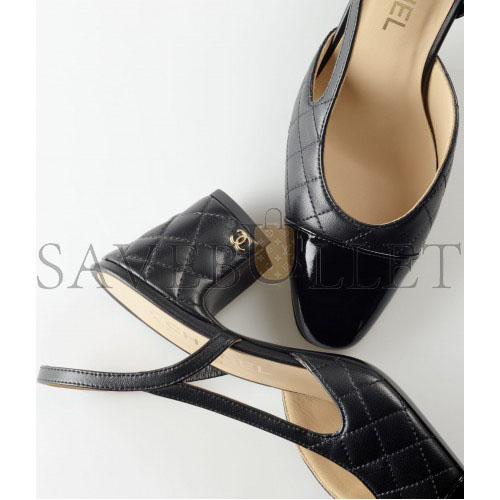 Ch*el slingbacks lambskin & patent calfskinblack g39220 y55956 94305