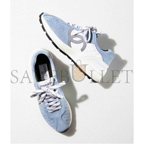 Ch*el sneakers fabric & suede kidskinblue & white g39074 y55825 k4274