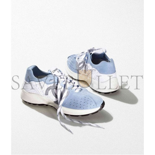 Ch*el sneakers fabric & suede kidskinblue & white g39074 y55825 k4274