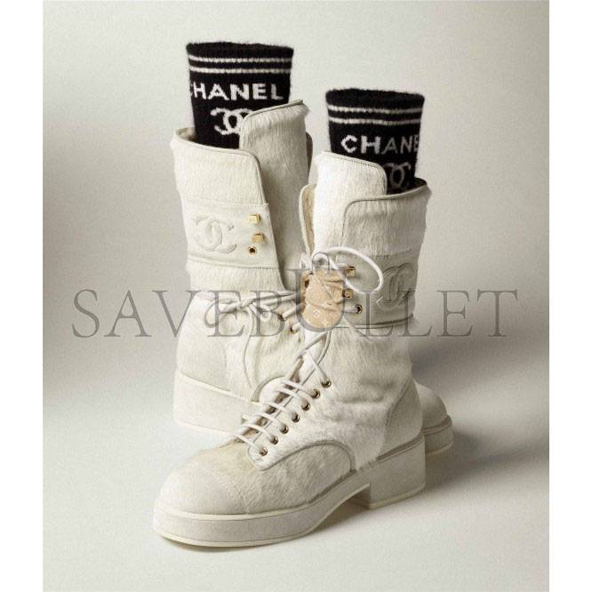 Ch*el lace-ups calfskin, knit & suede calfskinwhite & black g39506 y56127 k4955