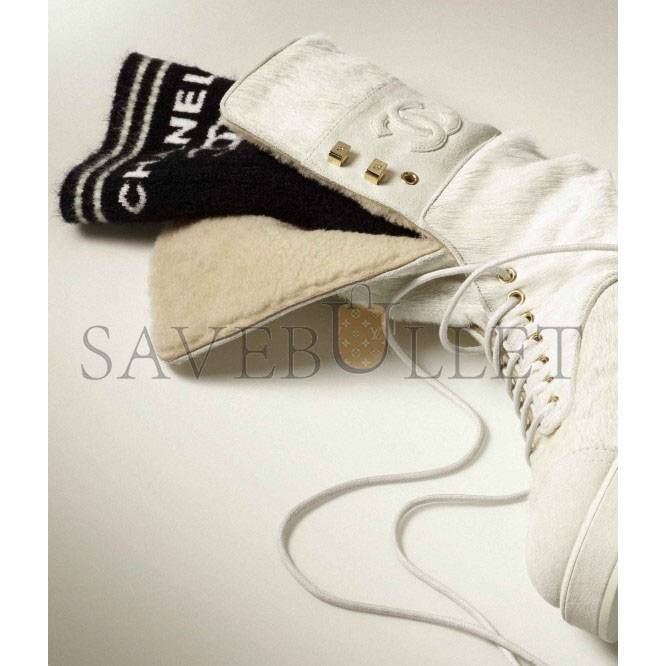 Ch*el lace-ups calfskin, knit & suede calfskinwhite & black g39506 y56127 k4955