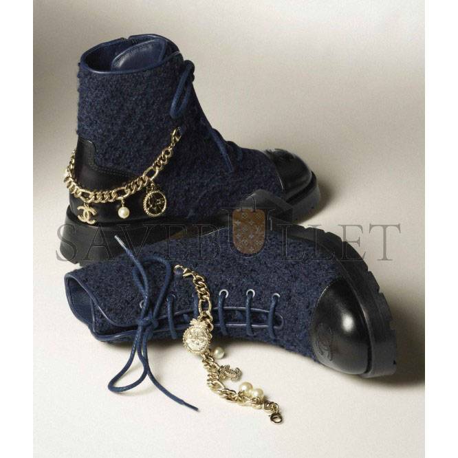 Ch*el lace-ups wool tweed, calfskin & metalnavy blue & black g39393 y56125 k4839