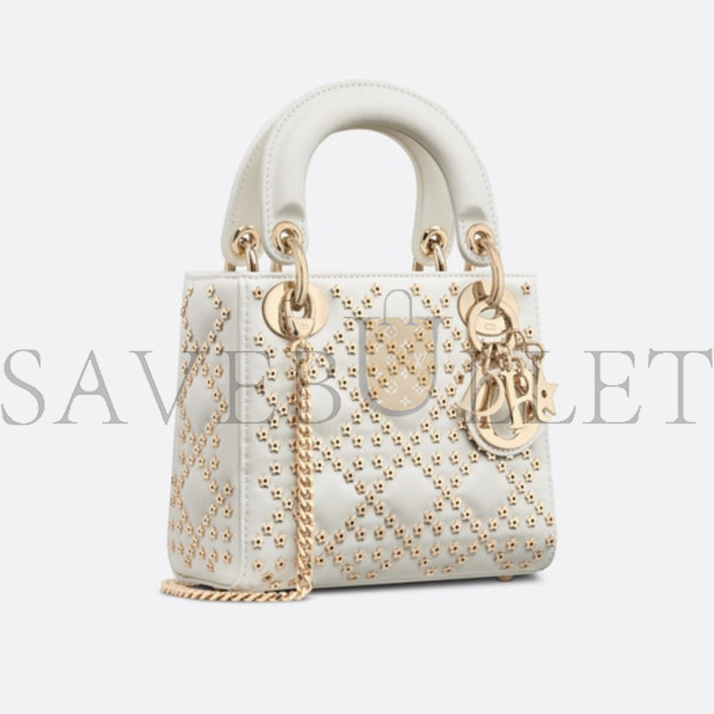 D*or lambskin cannage lucky star studded mini lady D*or white (17*14*8cm)