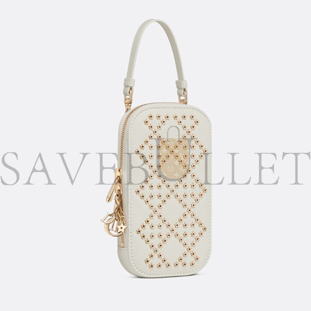 D*or lambskin cannage lucky star studded mini lady D*or white (17*14*8cm)