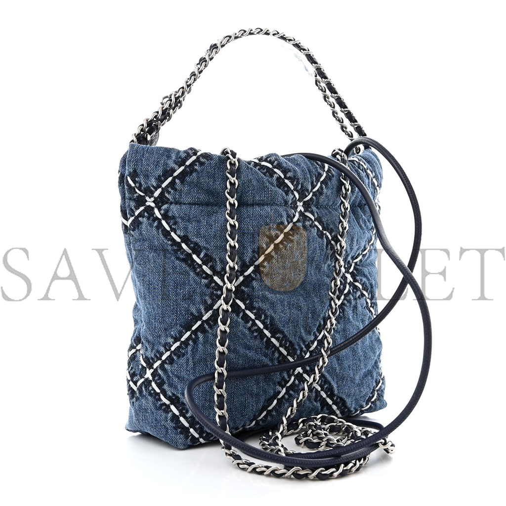 Ch*el stitched denim quilted mini Ch*el 22 blue (19*18*6cm)