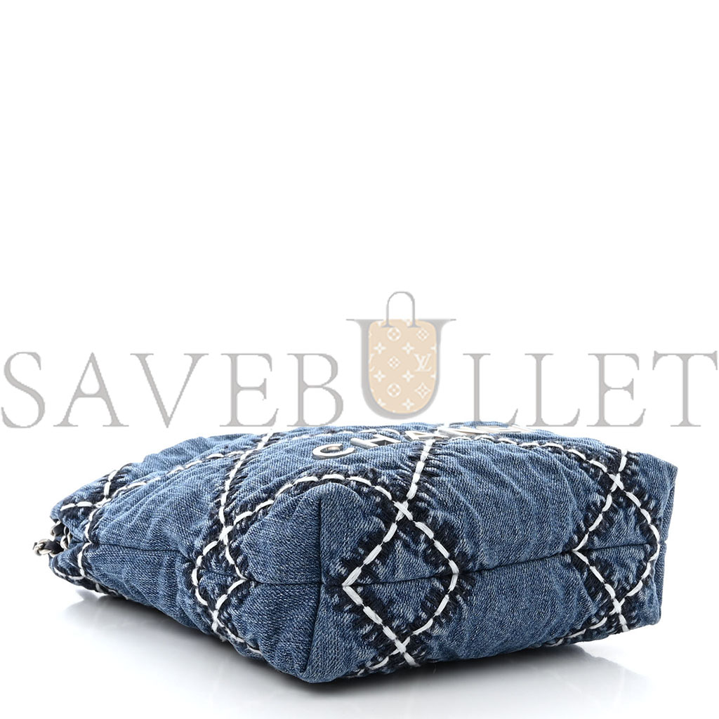 Ch*el stitched denim quilted mini Ch*el 22 blue (19*18*6cm)