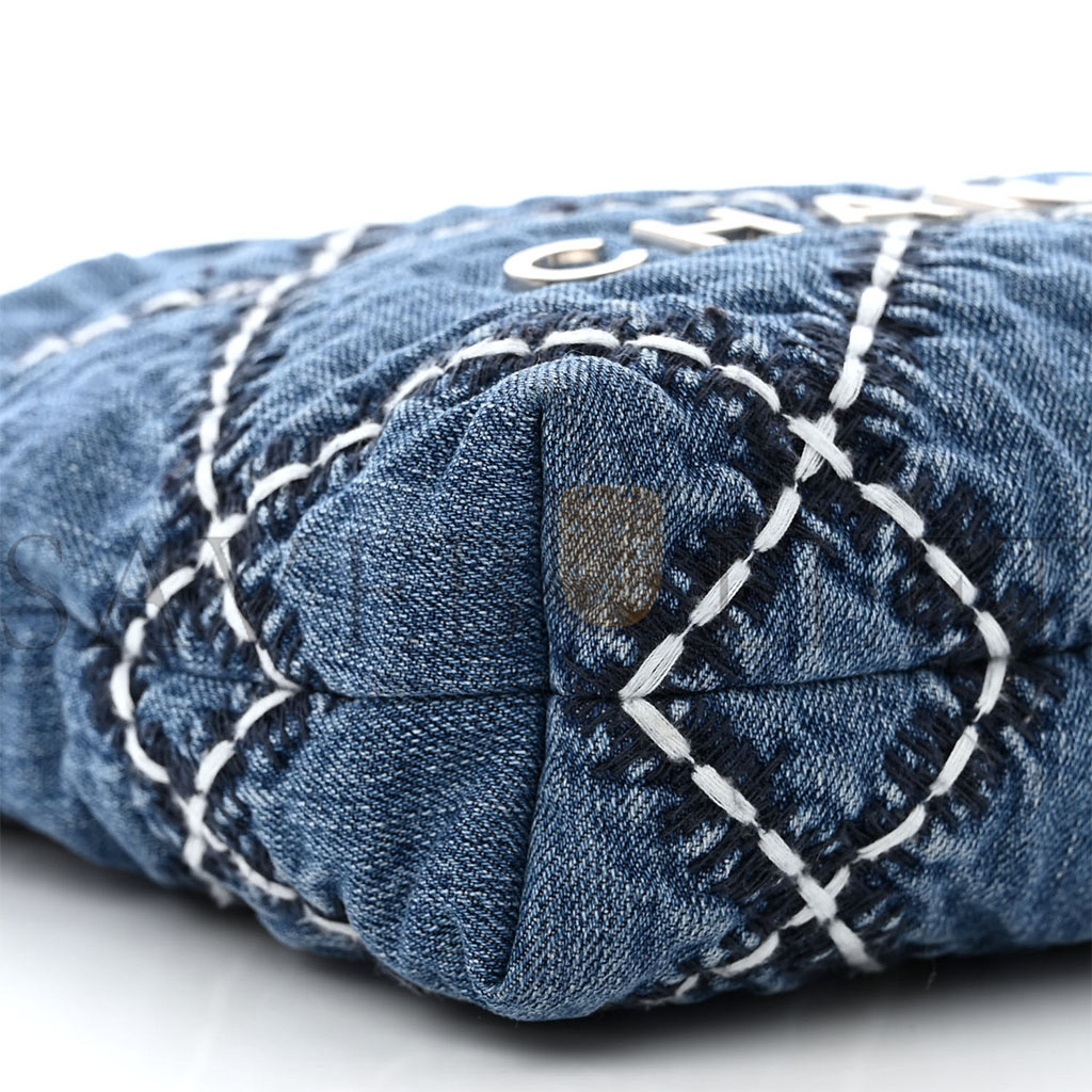 Ch*el stitched denim quilted mini Ch*el 22 blue (19*18*6cm)