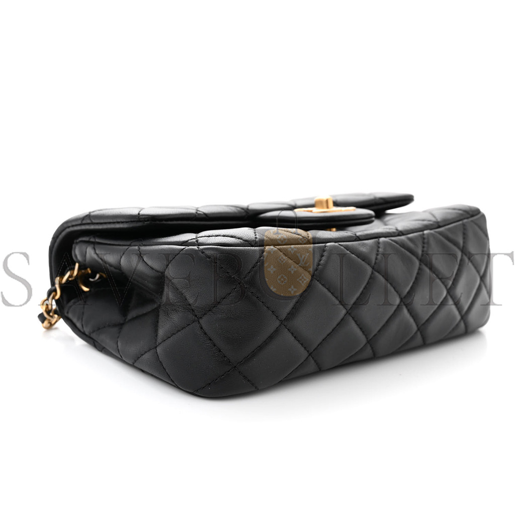 Ch*el master lambskin quilted mini rectangular pearl crush flap black as1787 (19*13*6cm)