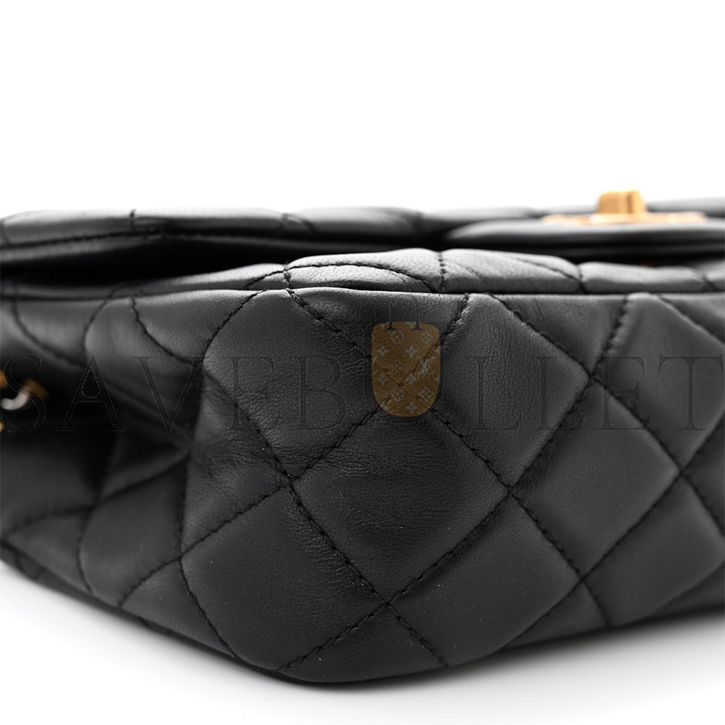 Ch*el master lambskin quilted mini rectangular pearl crush flap black as1787 (19*13*6cm)