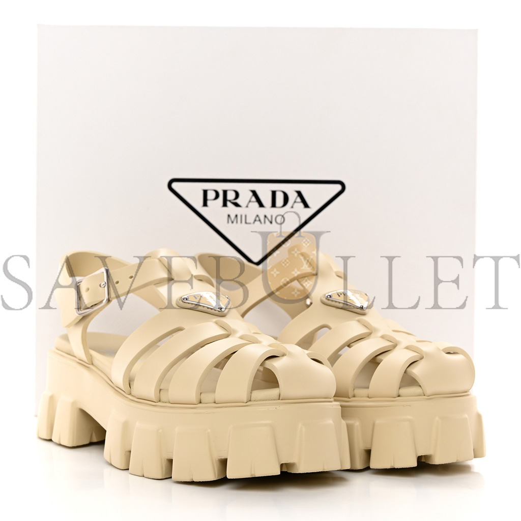 Pra*a foam rubber metal triangle logo monolith 55mm cage sandals 41 quarzo