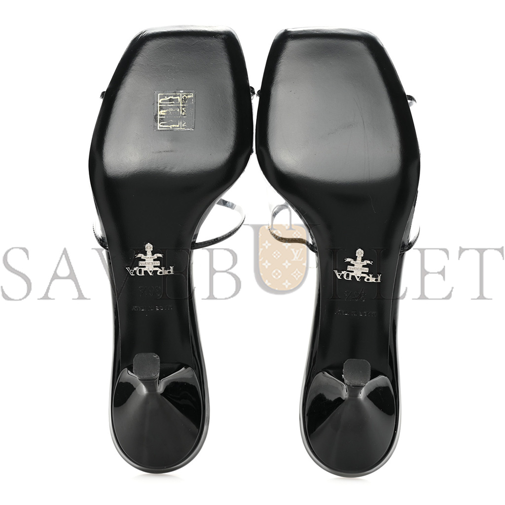 Pra*a plexiglass vernice metal triangle logo 65mm slide sandals 36.5 black