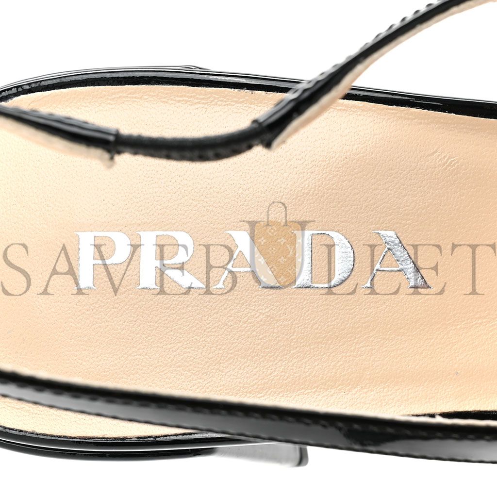 Pra*a patent decolette logo mary jane 45mm slingback pumps 40 black