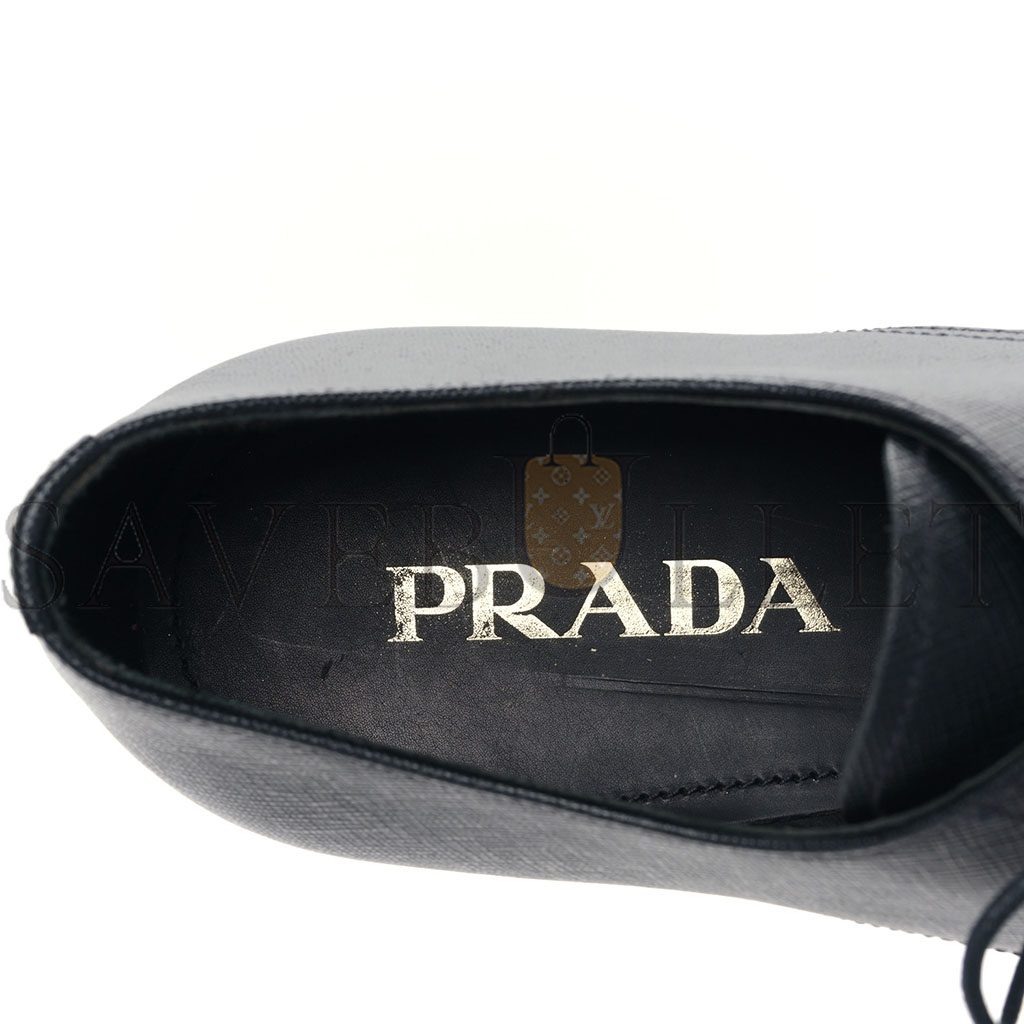 Pra*a saffiano mens plain toe derby loafers 8.5 black