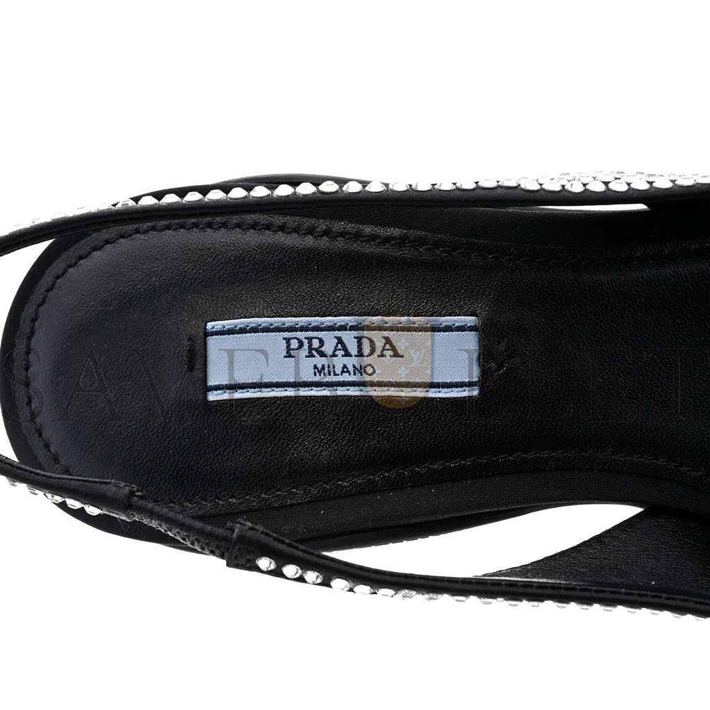 Pra*a satin crystal logo 90mm slingback pumps 36.5 cristal