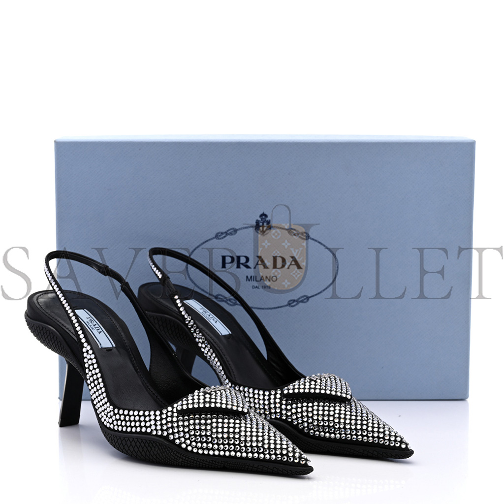 Pra*a satin crystal logo 90mm slingback pumps 36.5 cristal