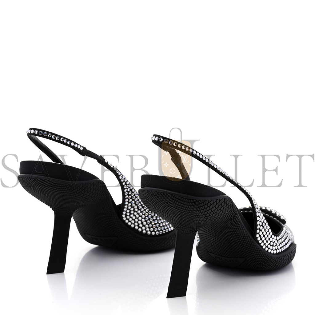 Pra*a satin crystal logo 90mm slingback pumps 36.5 cristal