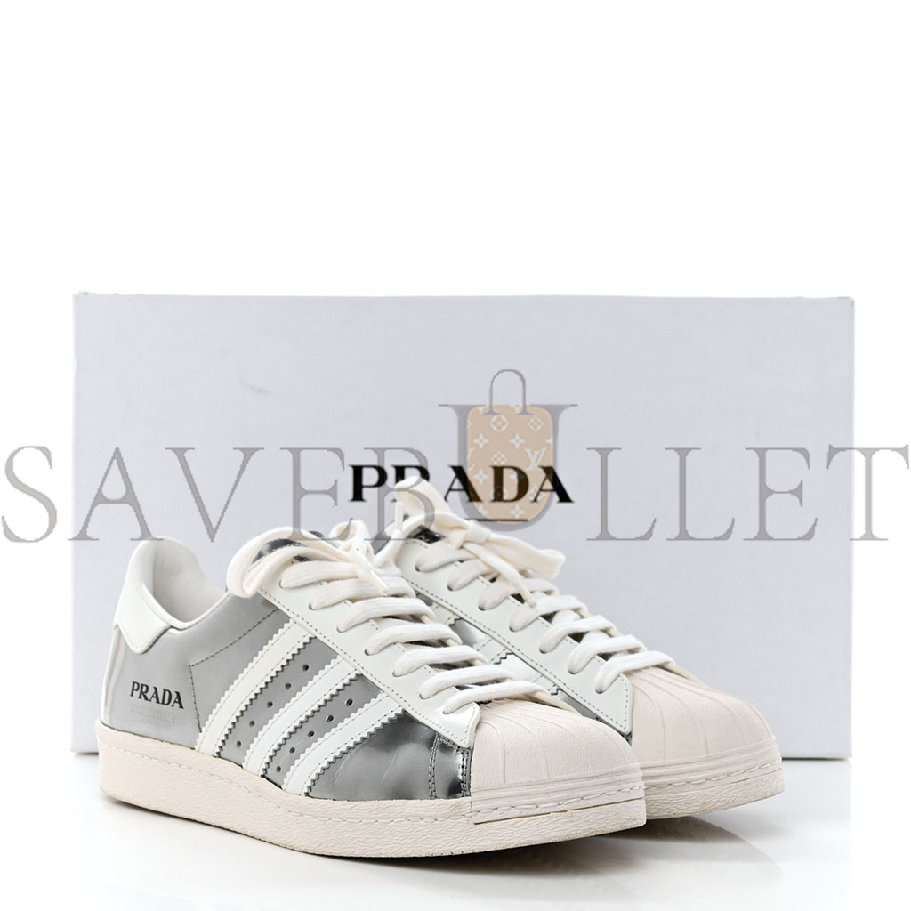 pra*a x Ad*s brushed calfskin logo mens superstar sneakers 6 silver white