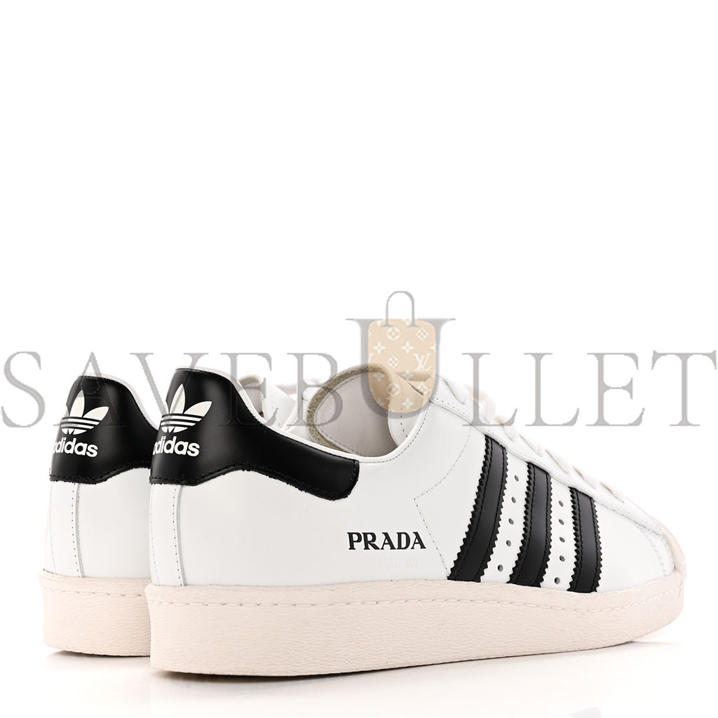 pra*a x Ad*s brushed calfskin logo mens superstar sneakers 7.5 white black