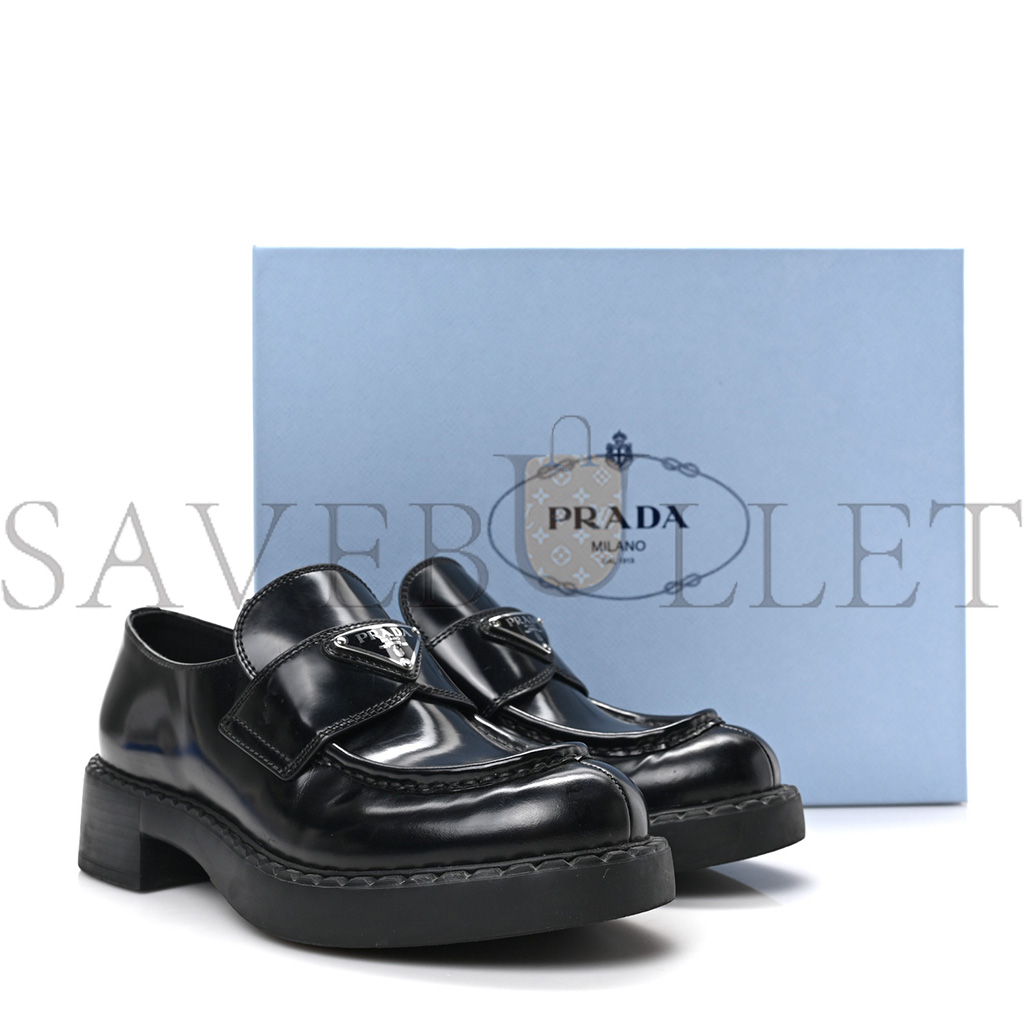 Pra*a spazzolato metal triangle logo 50mm loafers 36.5 black