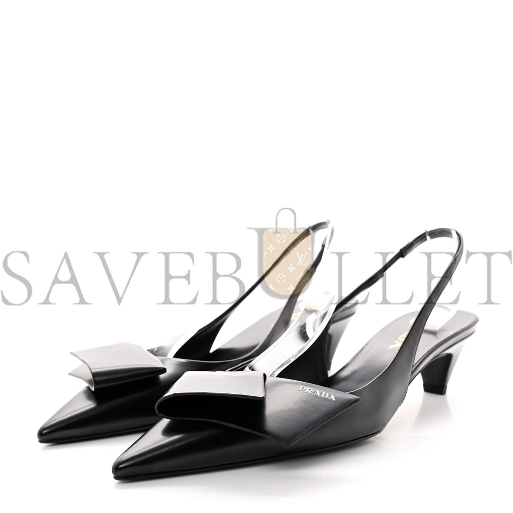 Pra*a spazzolato logo pointed toe 45mm slingback pumps 40 black