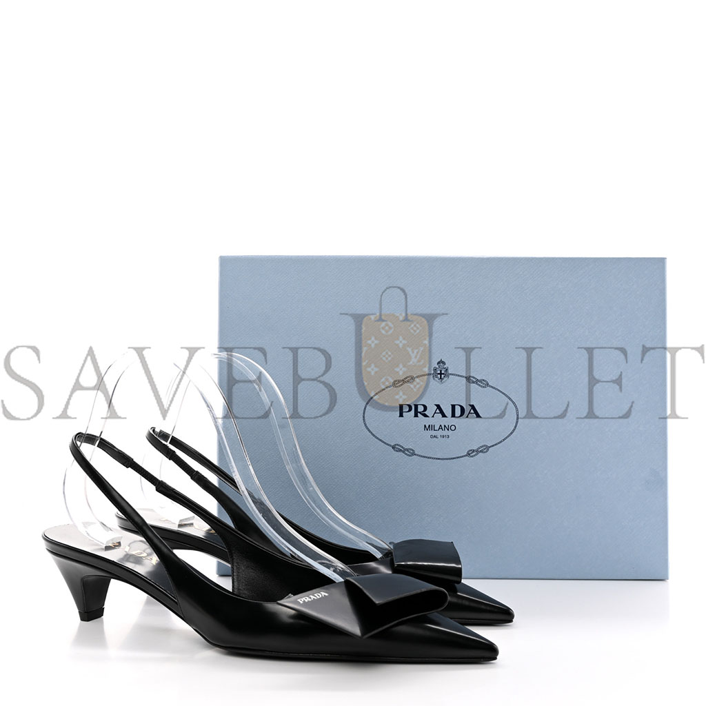 Pra*a spazzolato logo pointed toe 45mm slingback pumps 40 black