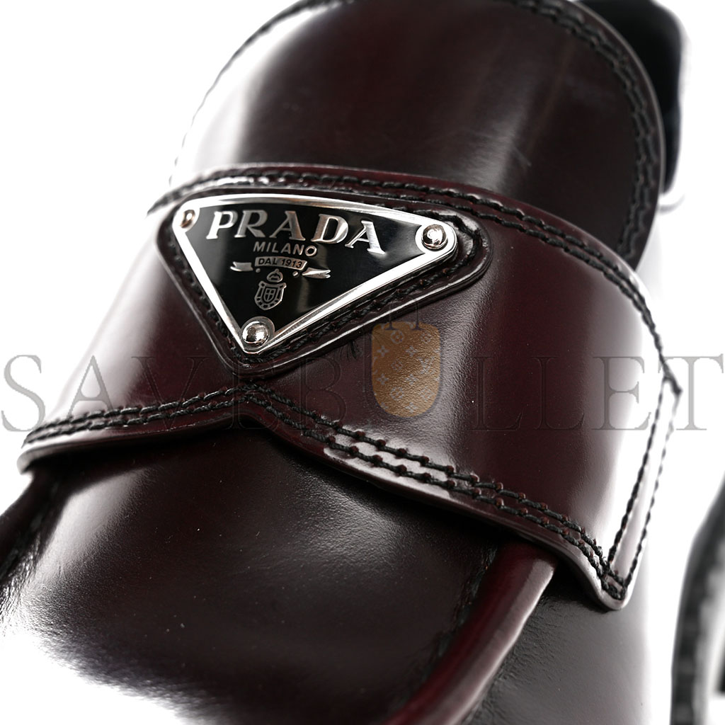 Pra*a spazzolato metal triangle logo 50mm loafers 39 bruciatio fume