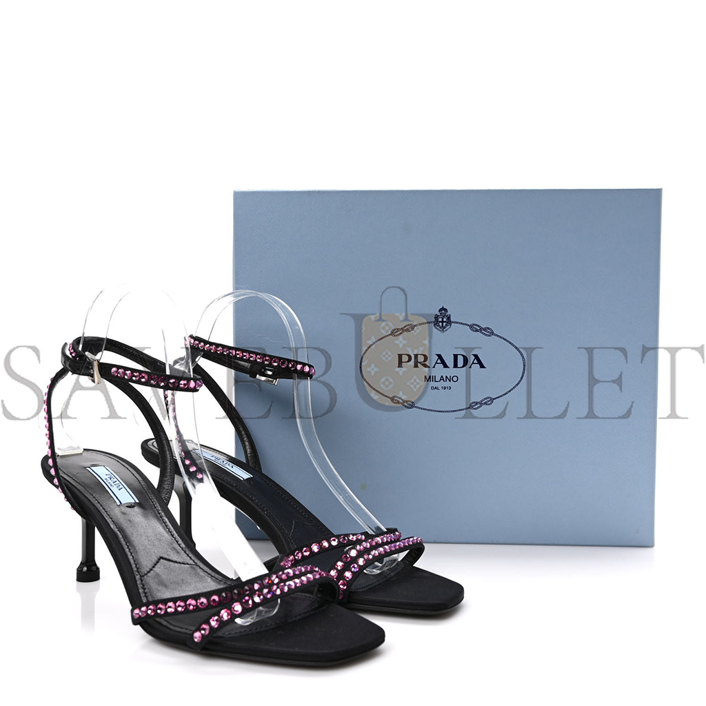 Pra*a suede crystal ankle strap 65mm sandals 40 rosa