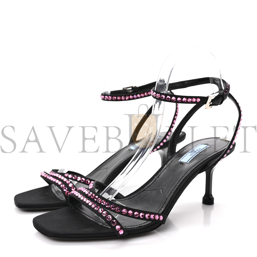 Pra*a suede crystal ankle strap 65mm sandals 40 rosa