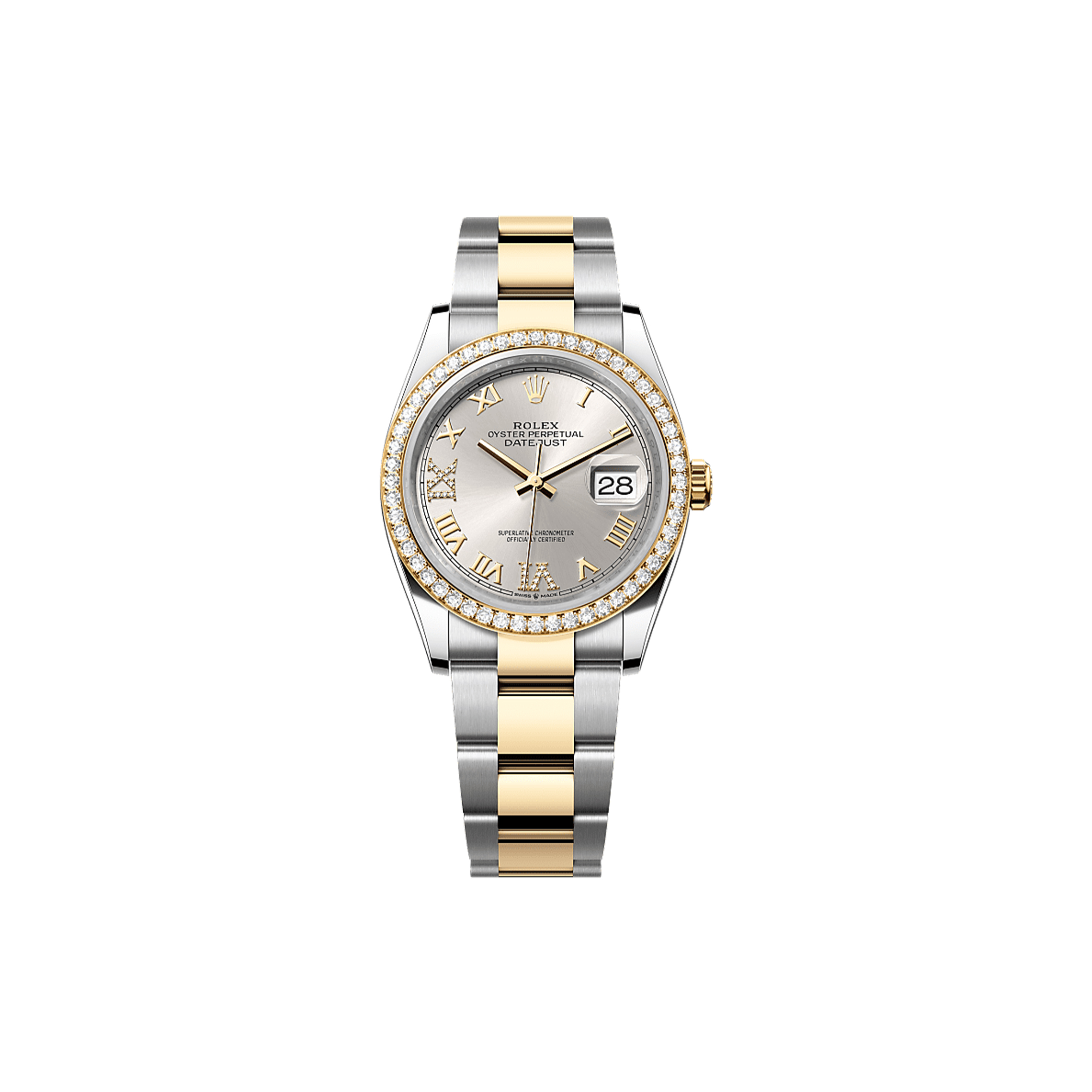 R*l*x datejust 36 oyster, 36 mm, oystersteel, yellow gold and diamonds watch 126283rbr-0018