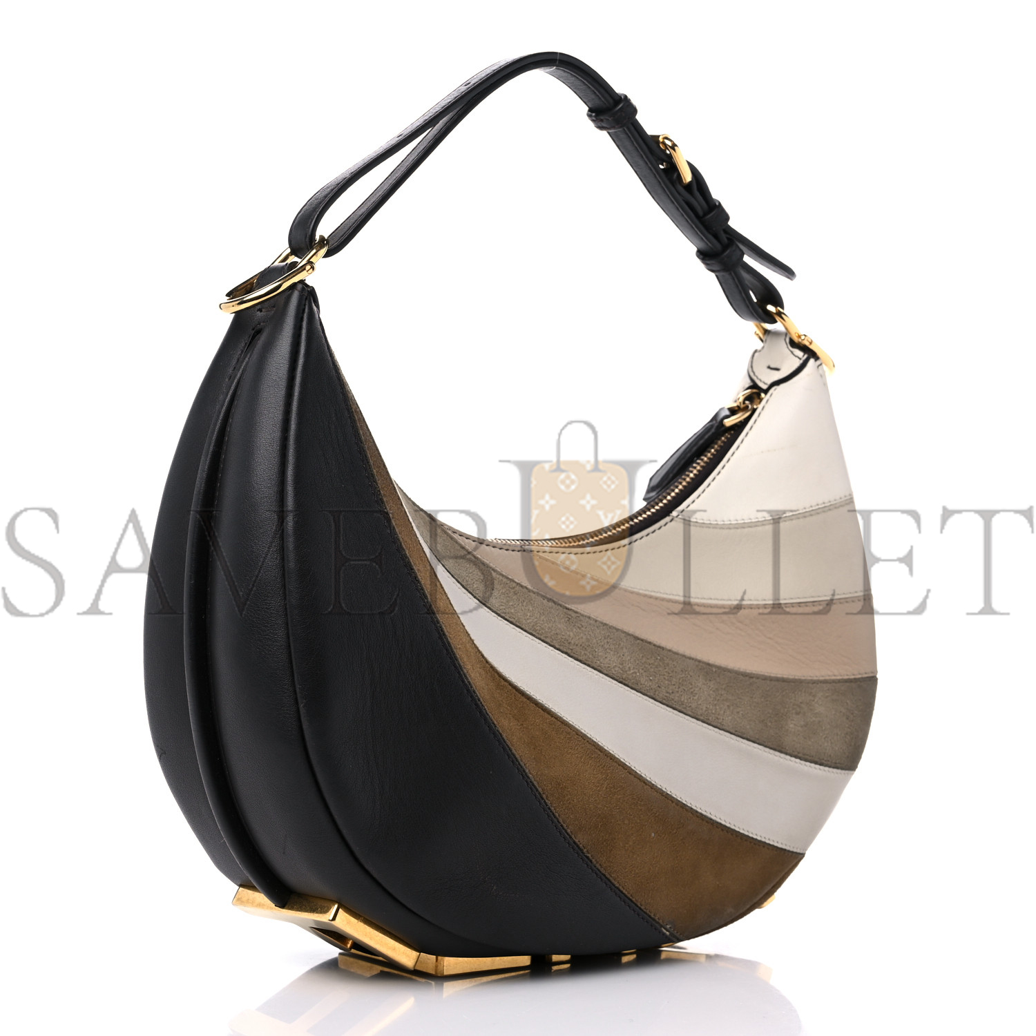 F**di vitello seta goatskin suede rainbow inlay small F**digraphy hobo bag grigio multicolor ebano (29*24.5*10cm)