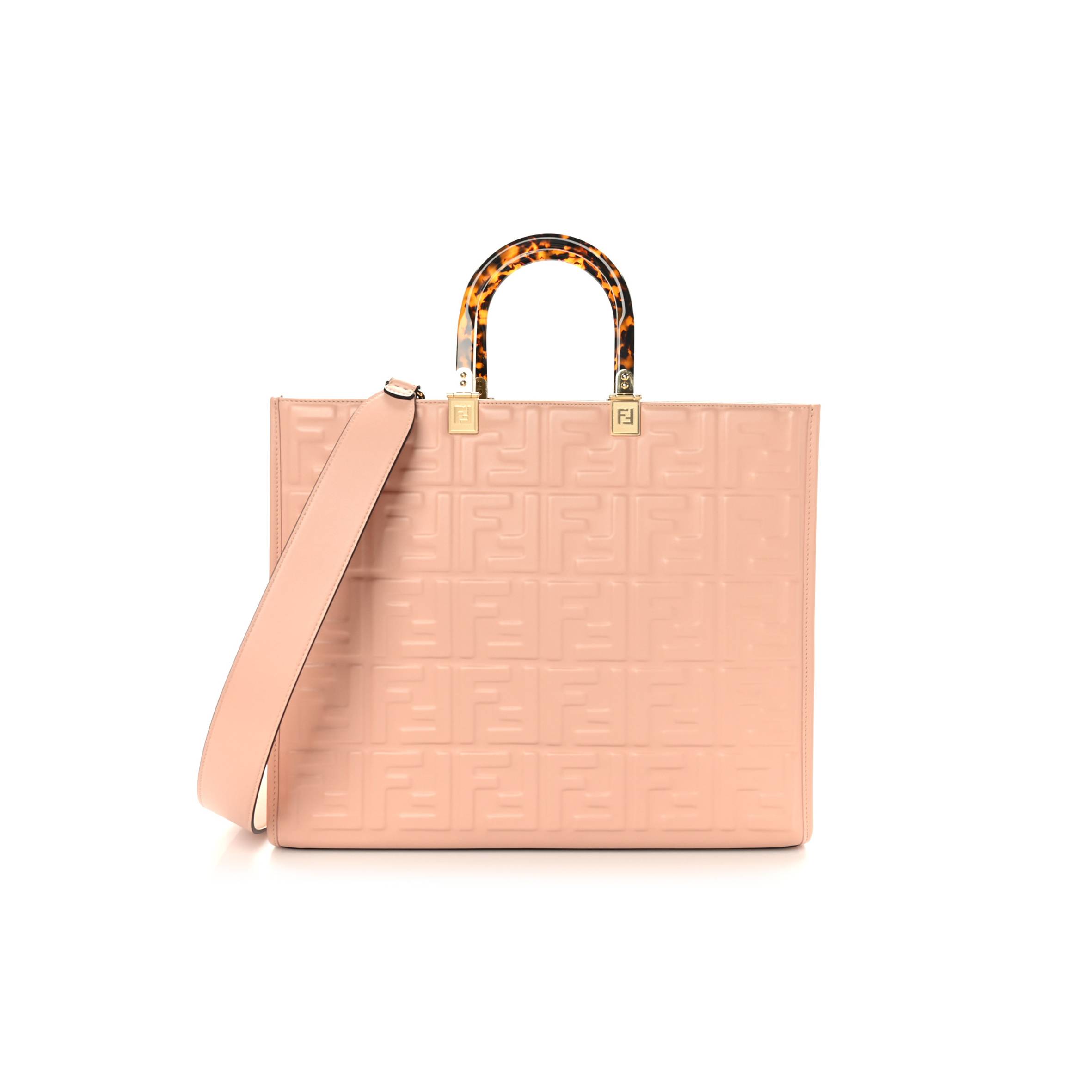 F**di vitello plexiglass ff embossed medium F**di sunshine shopper tote baby pink (36*31*16cm)