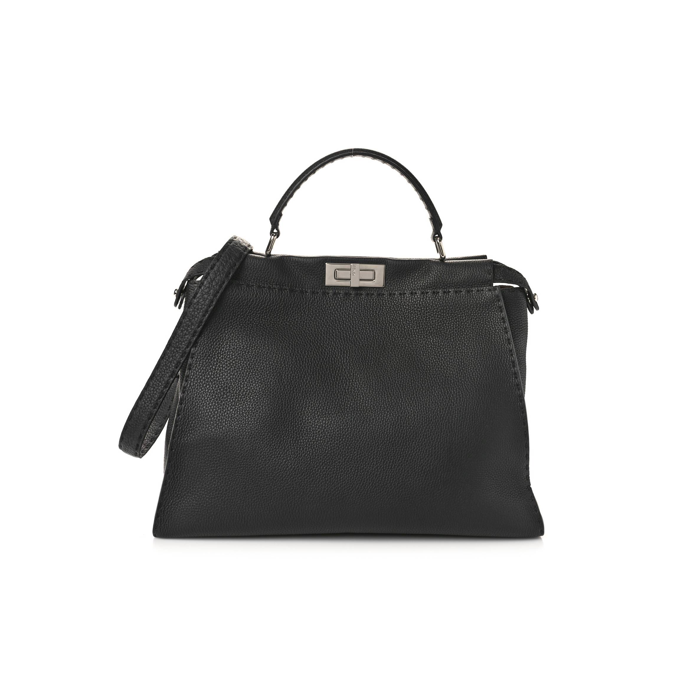 F**di cuoio romano selleria bi-color large peekaboo iconic satchel black mou (15.5*12*7cm)