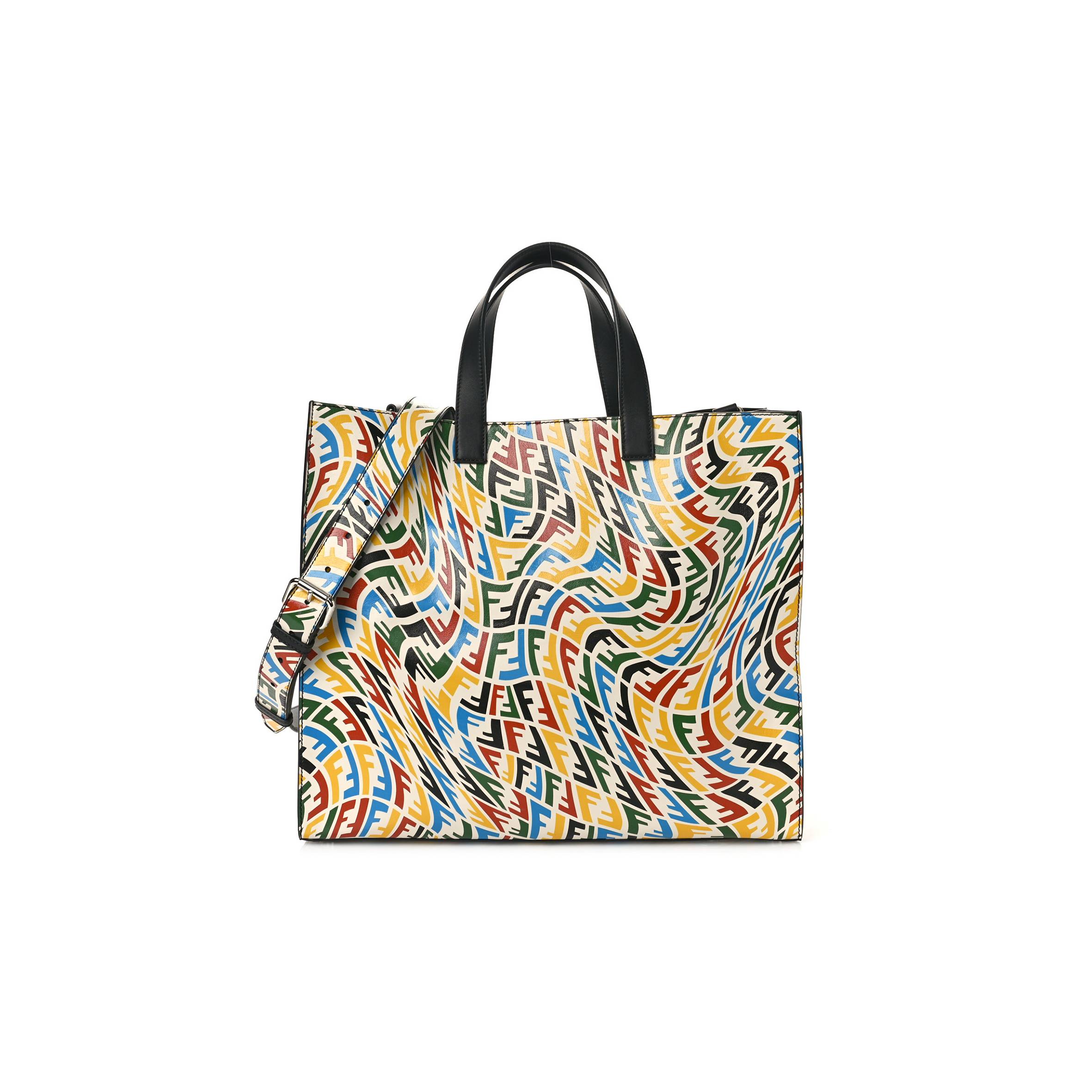 F**di x sarah coleman vitello grace light ff vertigo shopping tote white ice multicolor (40*34*18cm)