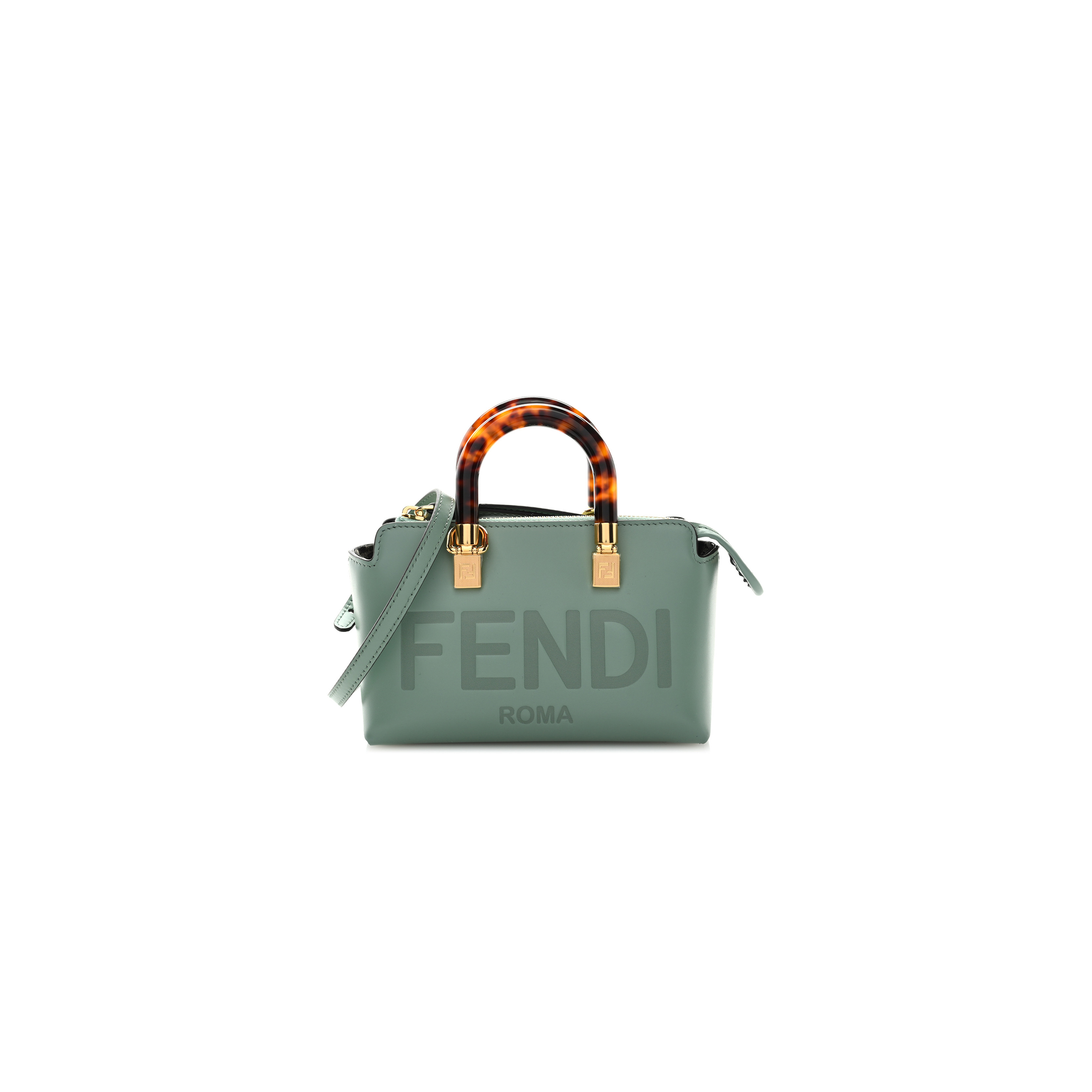 F**di vitello king plexiglass logo embossed mini by the way top handle boston bag menta (18*11*9cm)