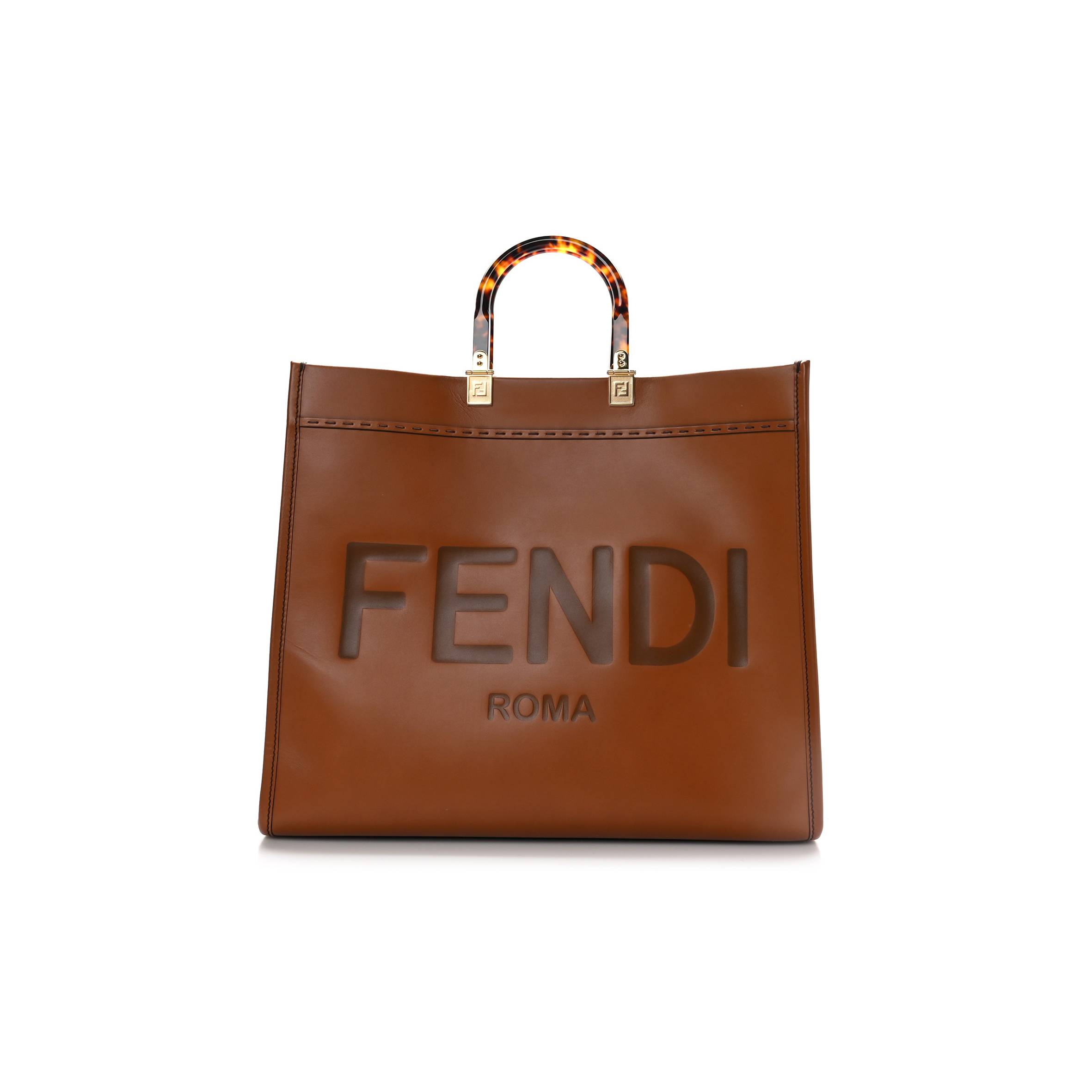 F**di vitello king plexiglass medium F**di sunshine shopper tote cuoio (40*34*15cm)