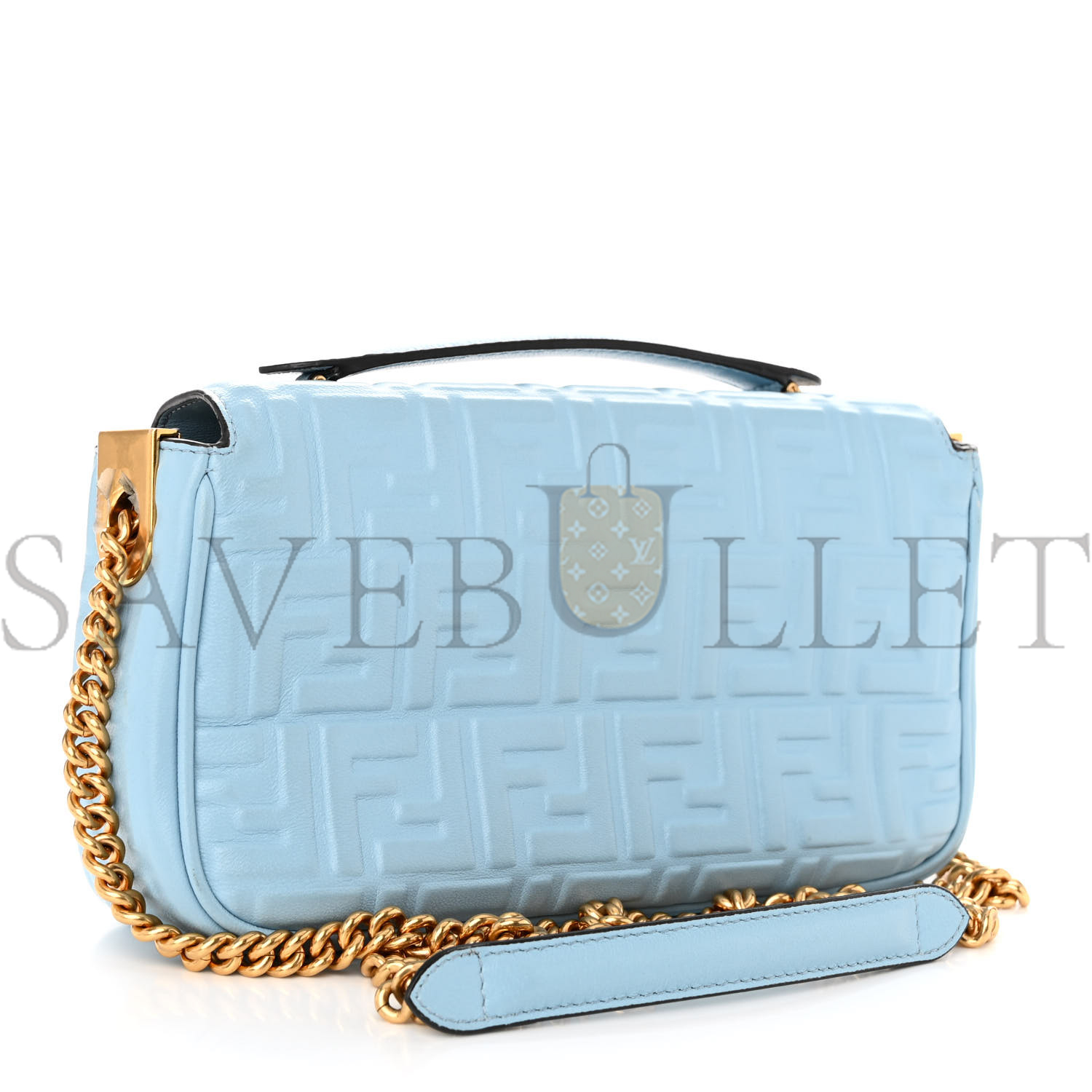 F**di nappa small ff embossed midi chain baguette azzurro baby (23*13*6cm)