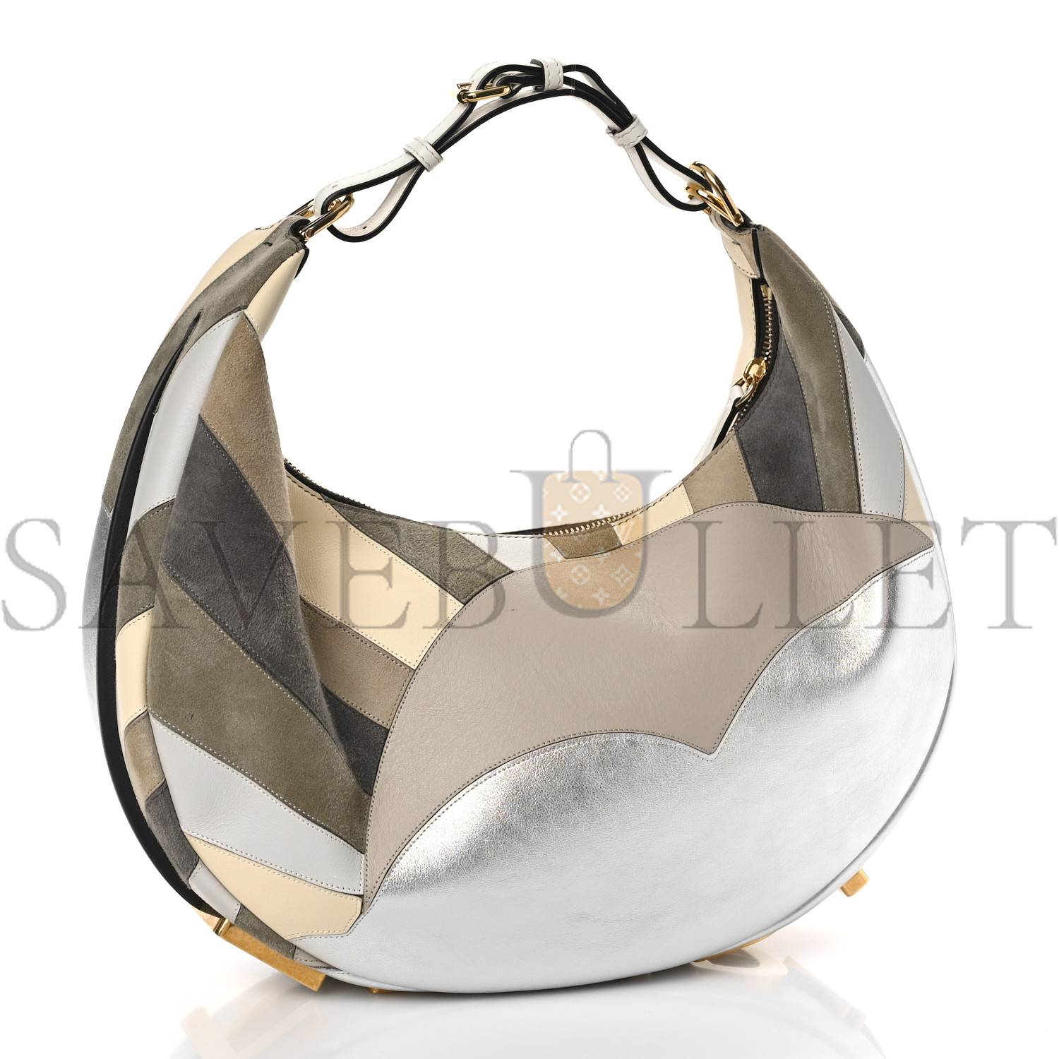 F**di vitello seta goatskin suede sun cloud inlay medium F**digraphy hobo bag multicolor white ice (33*30*11cm)