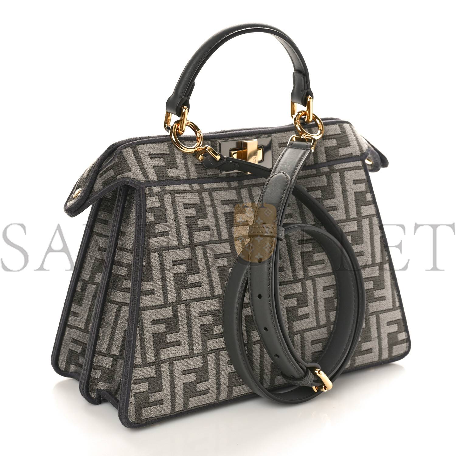 F**di chenille vitello seta ff small peekaboo i see u satchel anthracite asfalto (27*20*13cm)