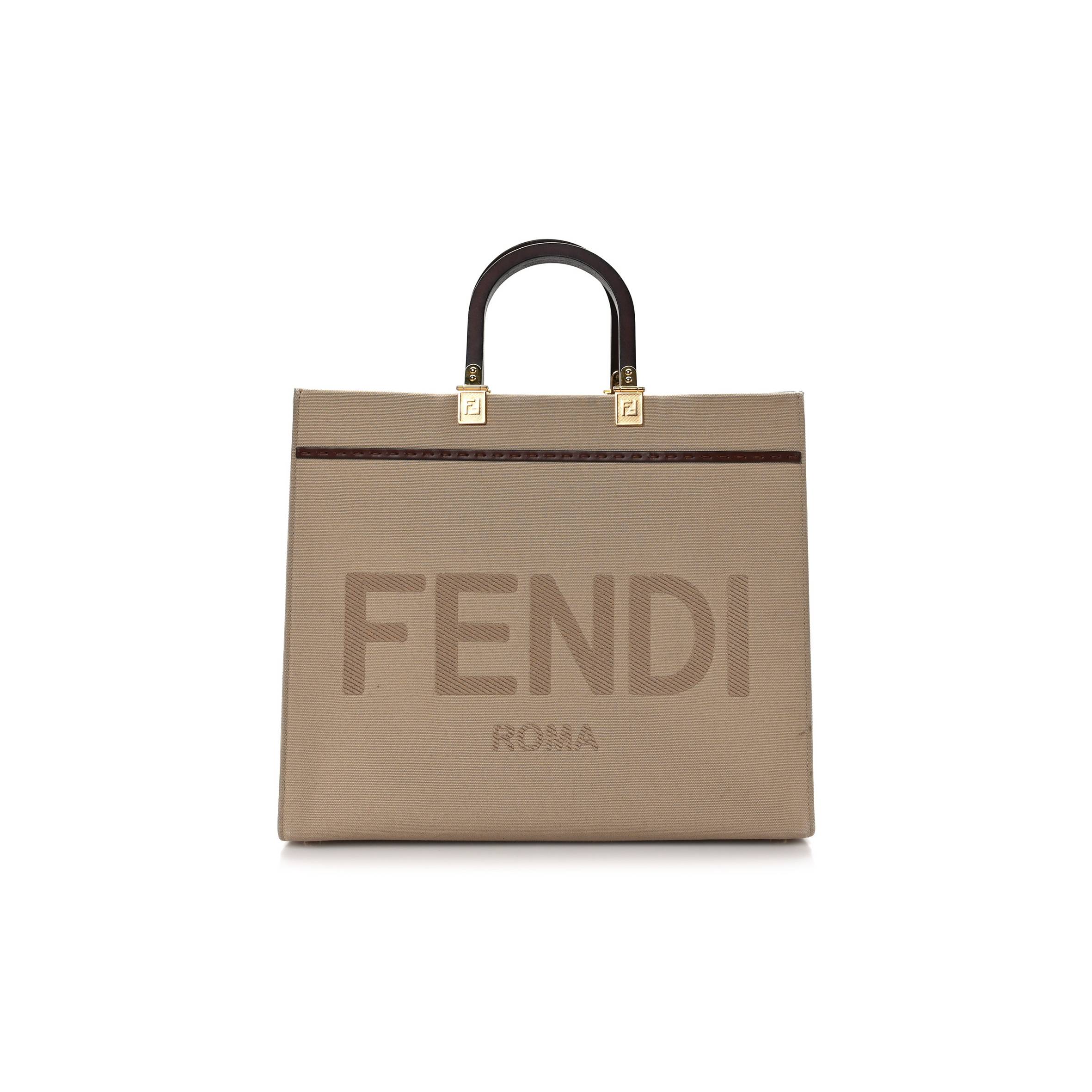 F**di canvas vitello king logo embroidered medium F**di sunshine shopper tote sand ghianda (35*30*15cm)