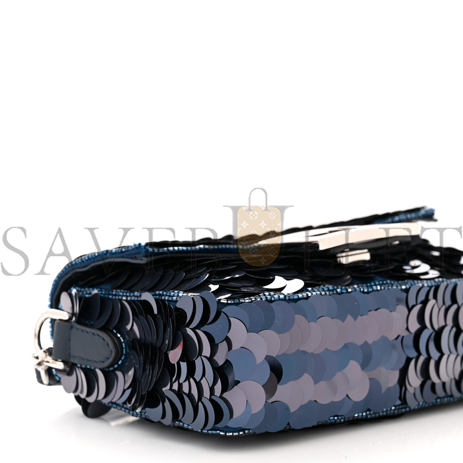 F**di sequin paillettes shiny nappa pequin mini baguette dark blue lunai (18*13*5cm)