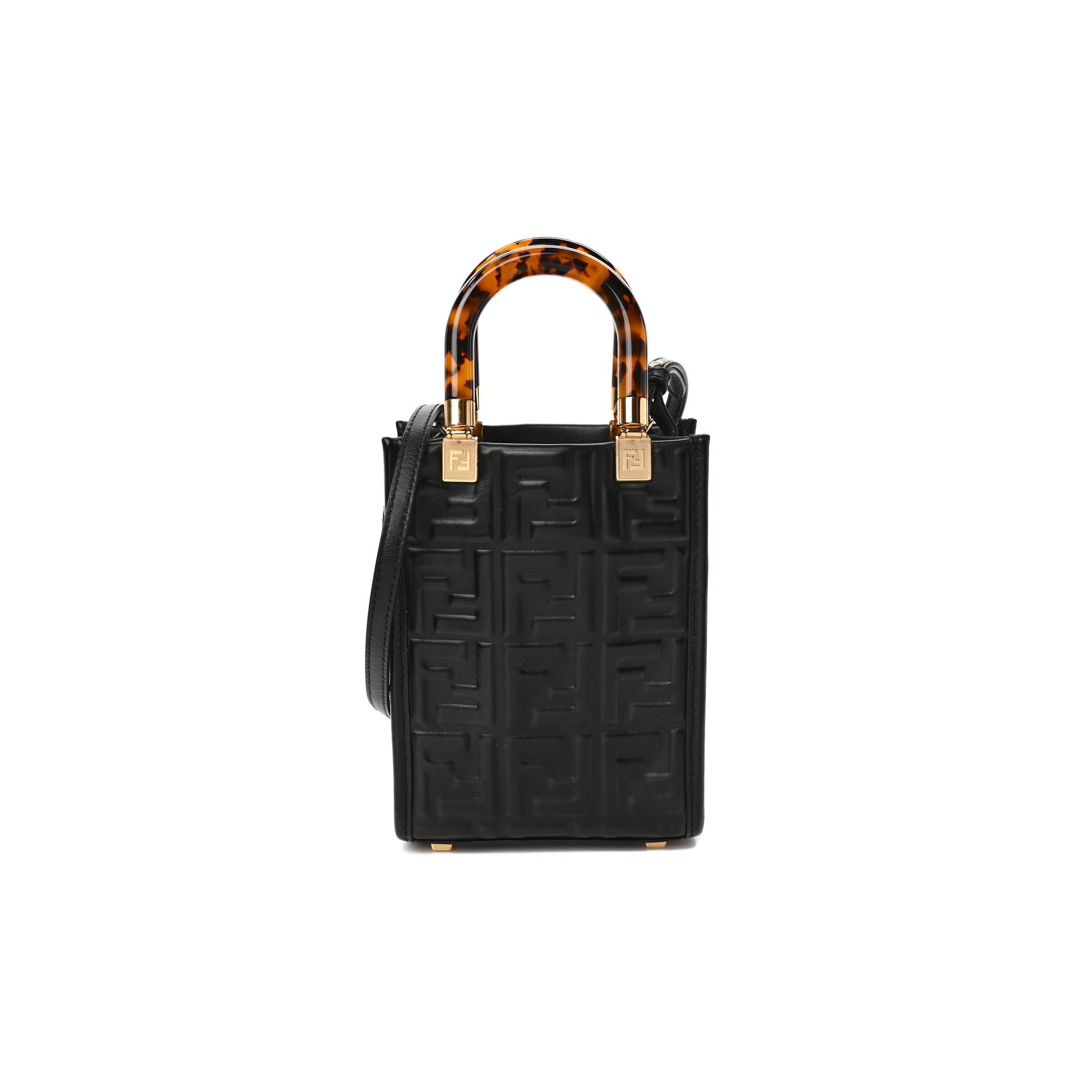 F**di vitello plexiglass ff embossed mini F**di sunshine shopper tote black  (18*13*6cm)